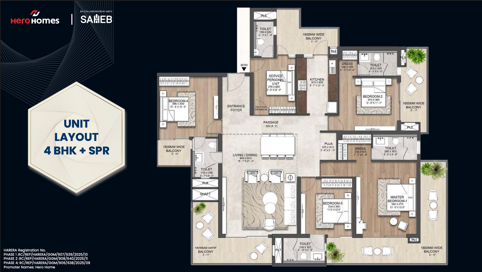 4 BHK + SPR Floor Plan